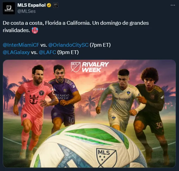 Inter Miami y Orlando City protagonizan uno de los partidos del Sunday Night Soccer (X @MLSes).