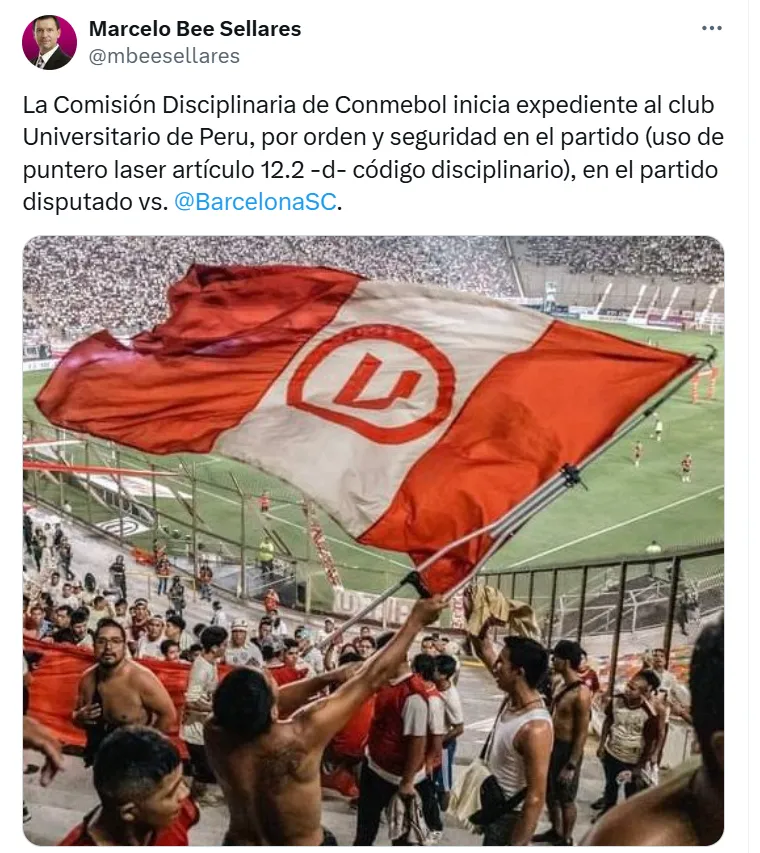 CONMEBOL abrió expediente a Universitario. (Foto: X Marcelo Bee Sellares)