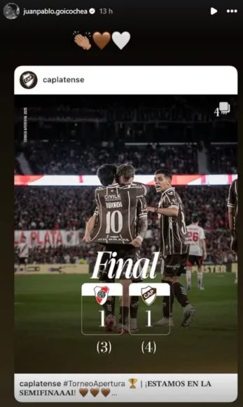 El posteo que compartió Goicochea (Instagram @juanpablo.goicochea).
