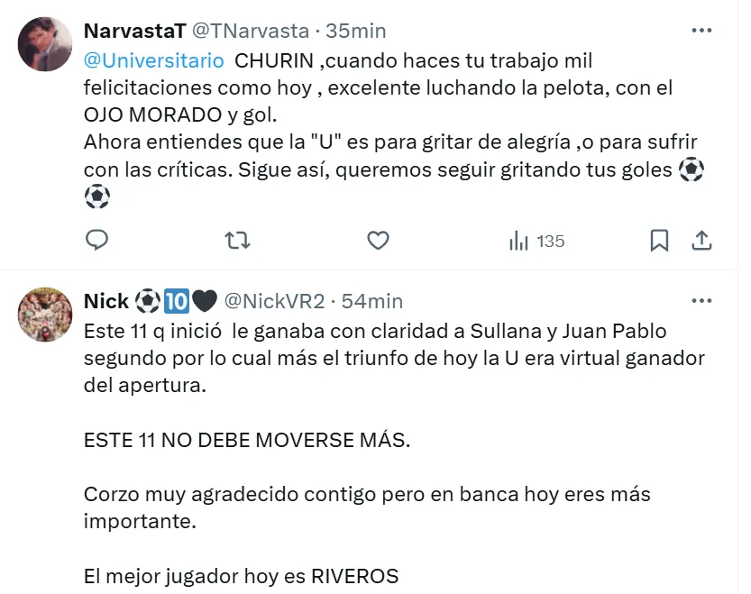 Hinchas de Universitario destacan a Churín. (Foto: Captura X)