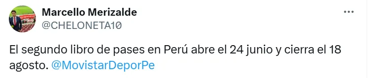 Marcello Merizalde dio la fecha de cuándo se abre el mercado de fichajes en Perú. (Foto: Captura X)