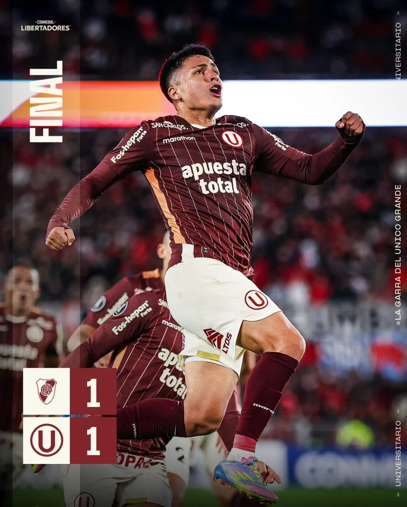 Universitario empató 1-1 ante River Plate. (Foto: X).