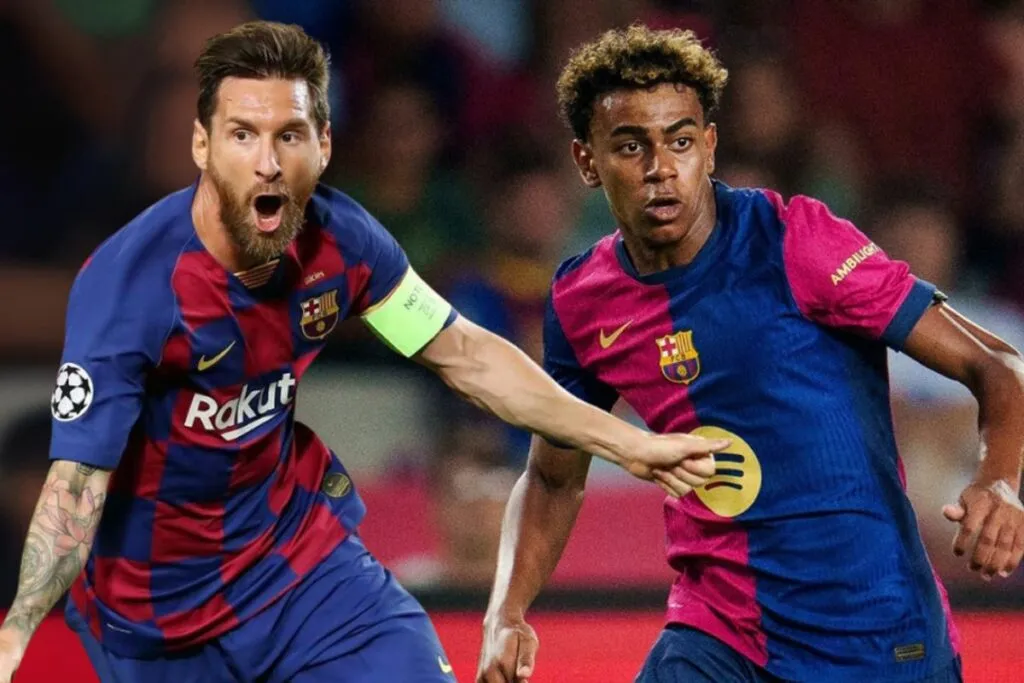 Lionel Messi y Lamine Yamal en sus etapas como jugadores del Barcelona (Instagram Barcelona).