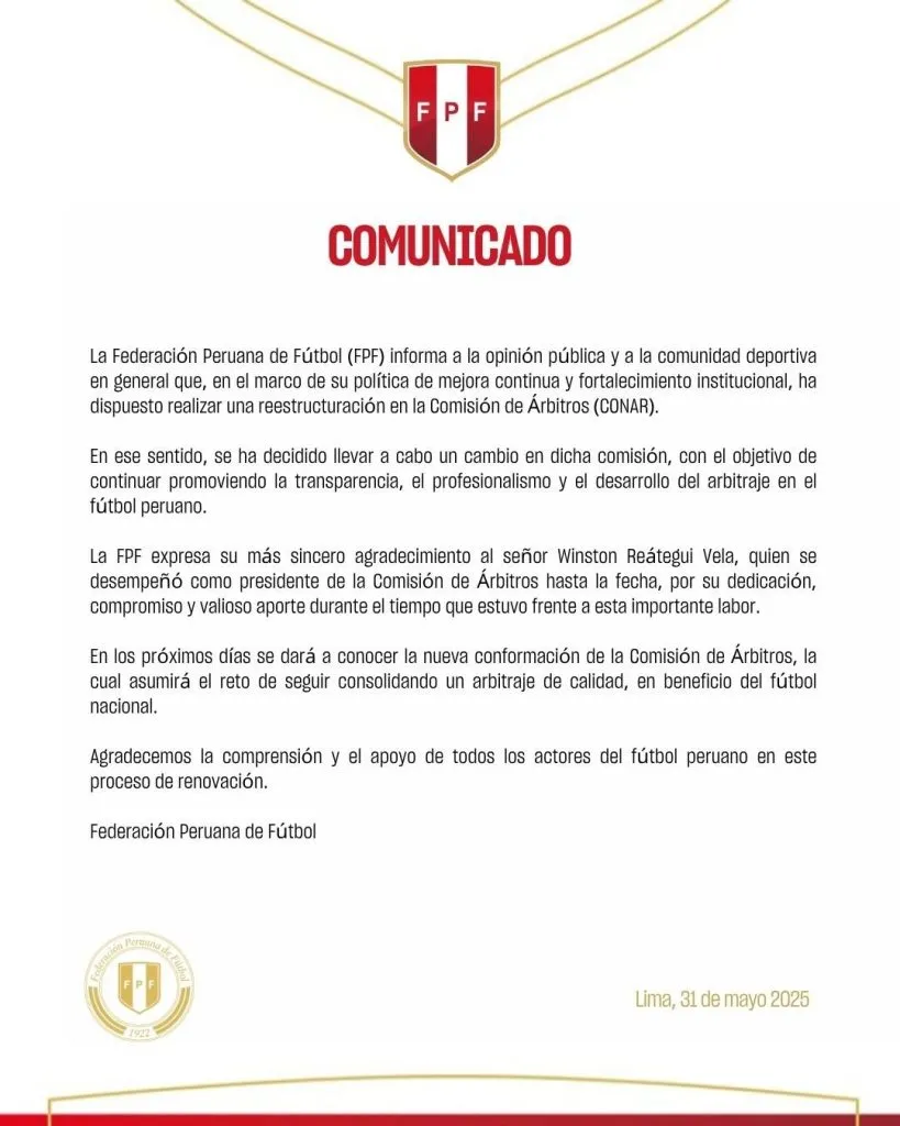 Comunicado de la FPF.