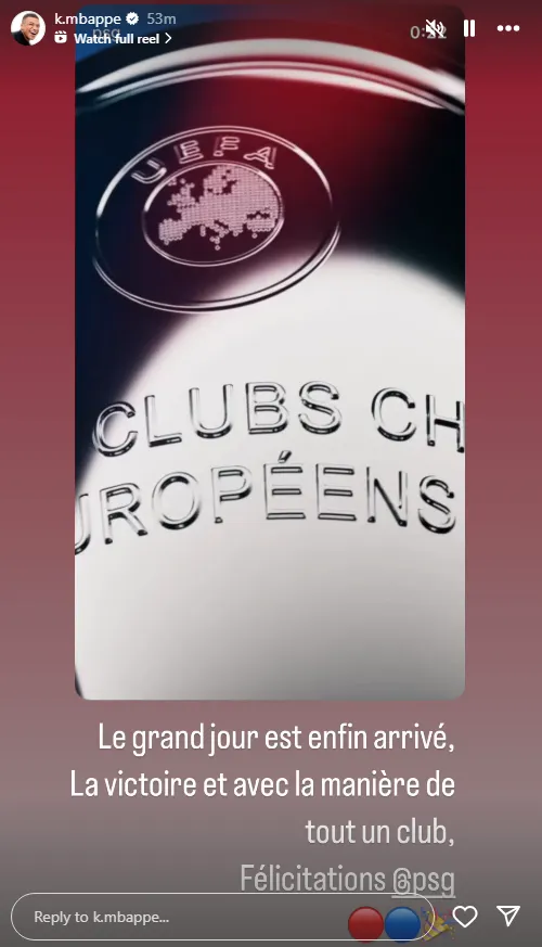 La publicación de Kylian Mbappé (Foto: Instagram).