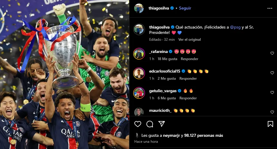 El mensaje de Thiago Silva (Instagram @thiagosilva).