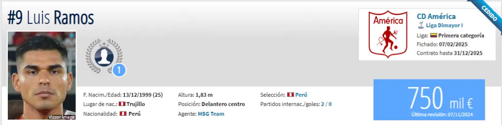 Valor de Luis Ramos (Foto: Transfermarkt).