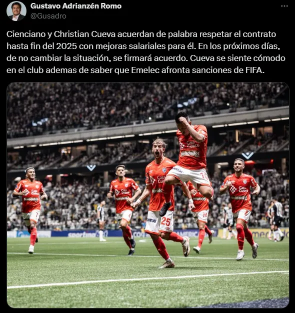 Christian Cueva se queda en Cienciano (Foto: X).