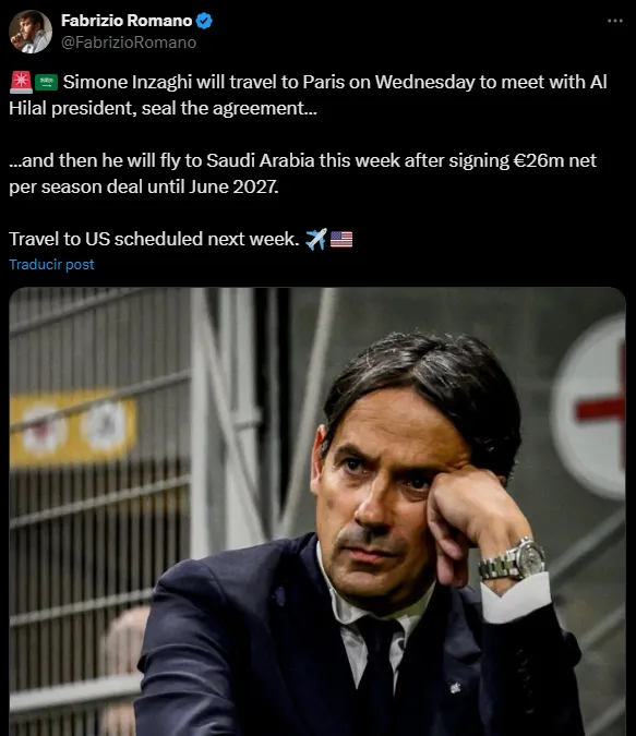 Fabrizio Romano confirmó acuerdo con Inzaghi (Foto: X).