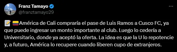 Luis Ramos llegaría prestado a Universitario (Foto: X).