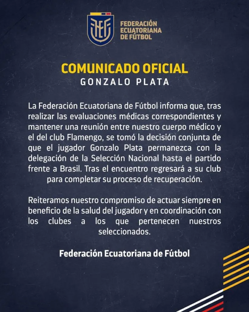 Gonzalo Plata no jugará ante Perú. (Foto: X).