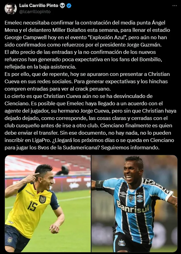 La razón por la que Christian Cueva no se presentó (Foto: X).