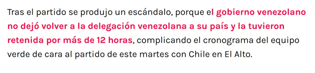 RedGol a través de su portal informó sobre incidente tras el Venezuela vs. Bolivia.
