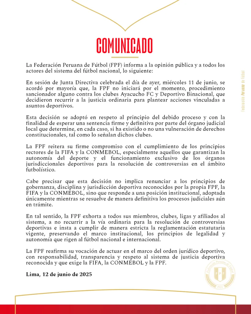 Comunicado FPF. (Foto: X).