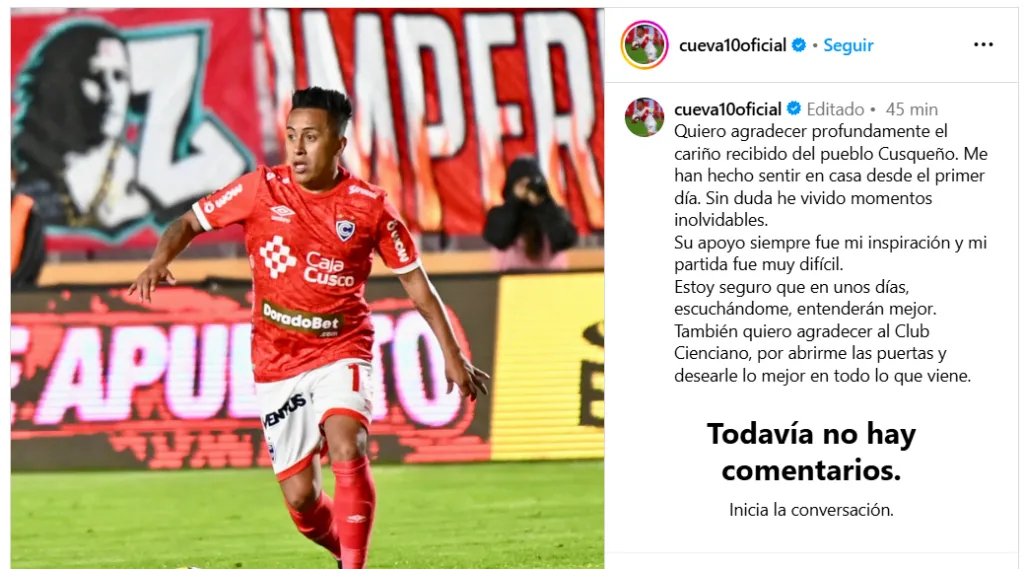 Fuente: @cueva10oficial