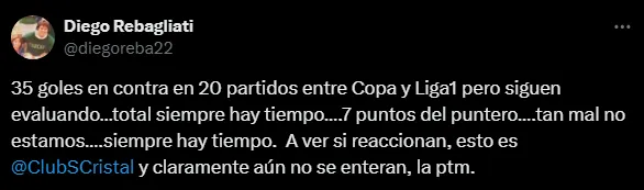 El mensaje de Diego Rebagliati a la directiva (Foto: X).
