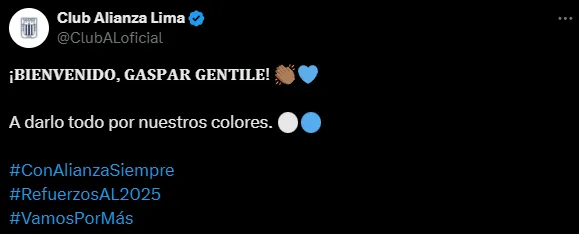 Alianza Lima presentó a Gaspar Gentile con este escrito (Oficial).