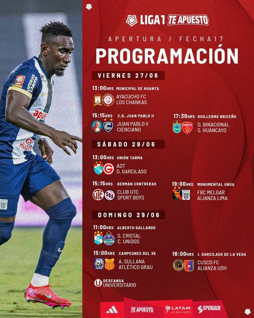 Programación fecha 17 del Torneo Apertura (Liga 1).