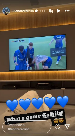 La publicación de André Carrillo para Al Hilal (Instagram @18andrecarrillo).