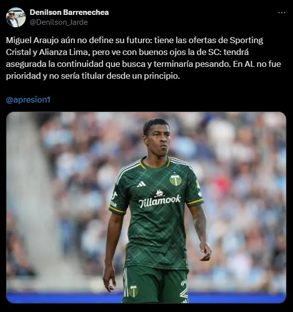 Miguel Araujo hace esperar a Sporting Cristal. (Foto: X).