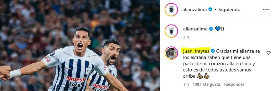Publicación de Alianza Lima (Captura Instagram).