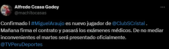 Miguel Araujo vuelve al Perú (Foto: X).