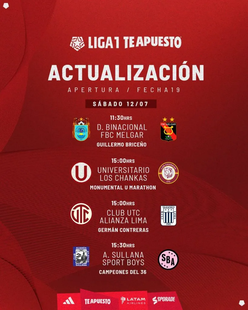 Liga 1 fecha final del Torneo Apertura 2025. (Foto: X).