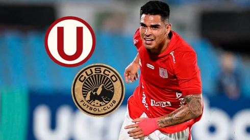 Luis Ramos con los escudos de Universitario y Cusco.