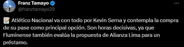 Atlético Nacional puja por Kevin Serna (Foto: X).