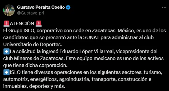 Postulación de Grupo ISLO (Foto: X).