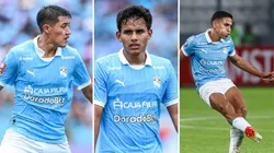 Jostin Alarcón, Jhilmar Lora y Gianfranco Chávez de Sporting Cristal.