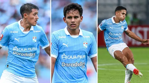 Jostin Alarcón, Jhilmar Lora y Gianfranco Chávez de Sporting Cristal.