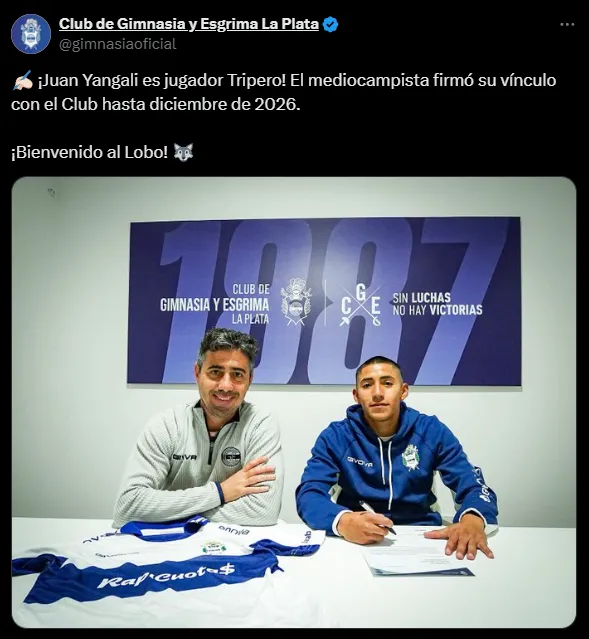 Juan Jesús Yangali presentado en Gimnasia. (Foto: X).
