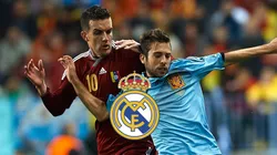 Julio Álvarez, ex Real Madrid, jugando para Venezuela, contra Jordi Alba de la selección española.