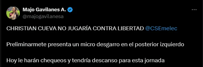 Fuente: @majogavilanesa