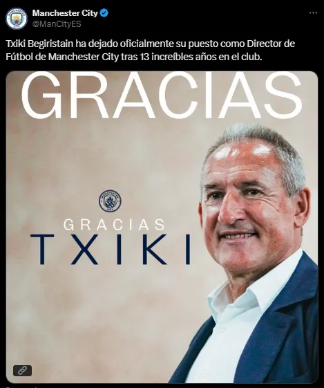 Así despidió Manchesster City a Txiki Begiristain (X @ManCityES).