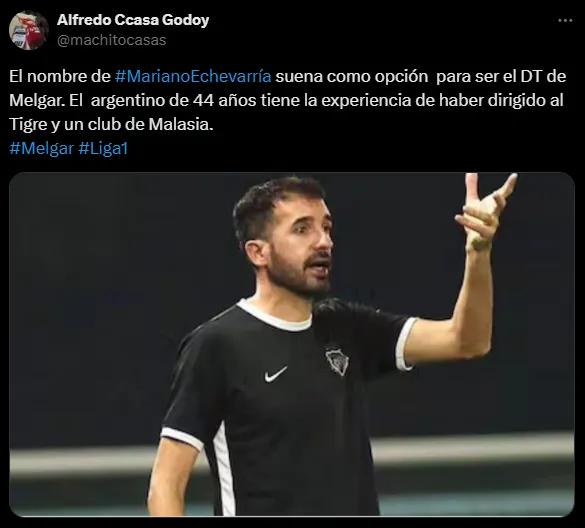 Mariano Echeverría, candidato a dirigir Melgar.