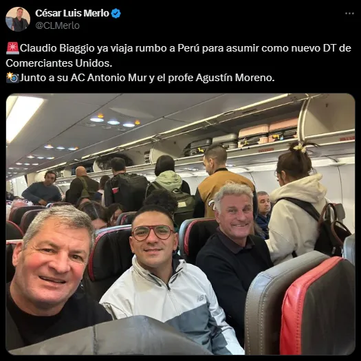 Claudio Biaggio, en viaje a Perú (X @CLMerlo).