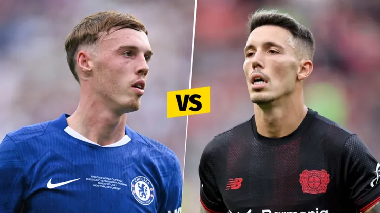 Cole Palmer y Alejandro Grimaldo, figuras de Chelsea y Bayer Leverkusen.