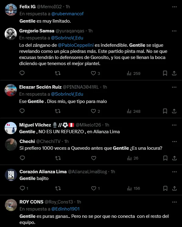 Comentarios de los hinchas a Gaspar Gentile (Foto: X).