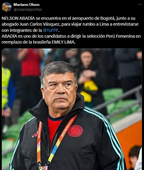 Nelson Abadía, candidato a dirigir a la Selección Peruana femenina (X @olsendeportes).