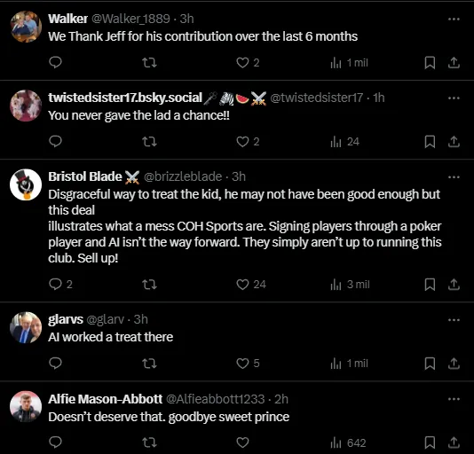 Las respuestas y los mensajes para Cáceres tras su salida de Sheffield United (X @SheffieldUnited).