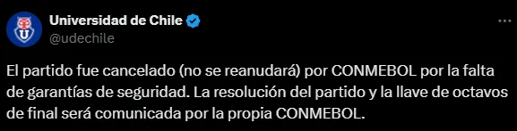 El comunicado de U. de Chile en base a Conmebol (X @udechile).