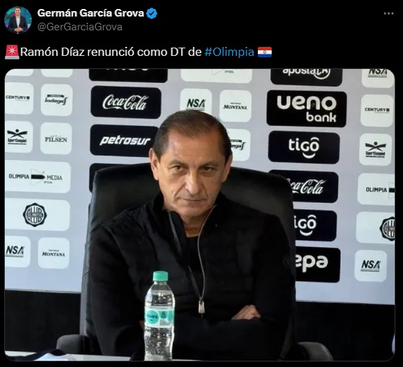 Ramón Díaz renunció a Olimpia (Foto: X).