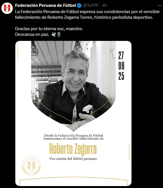 El adiós de Roberto Zegarra (Foto: X).