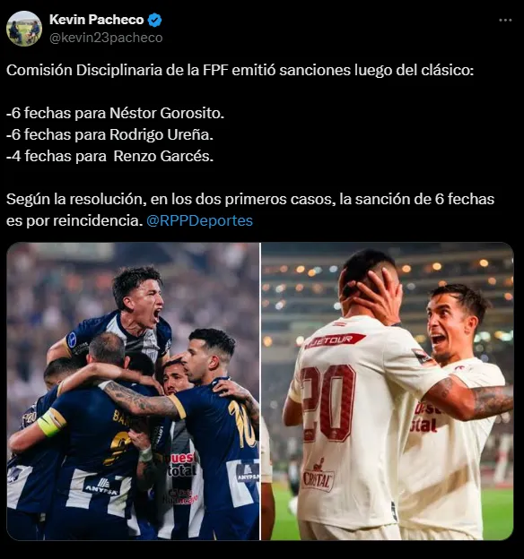 Alianza Lima y Universitario castigados en la Liga 1. (Foto: X).