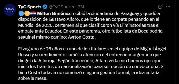 Fuente: @TyCSports