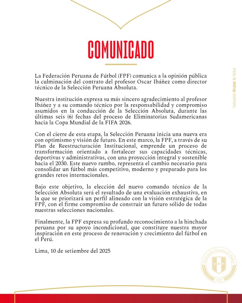 Comunicado de la FPF (Foto: FPF).