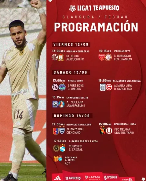 Programación de la fecha 8 del Torneo Clausura 2025 (Oficial).