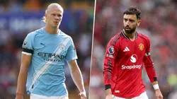 Erling Haaland y Bruno Fernandes, figuras de Manchester City y United.